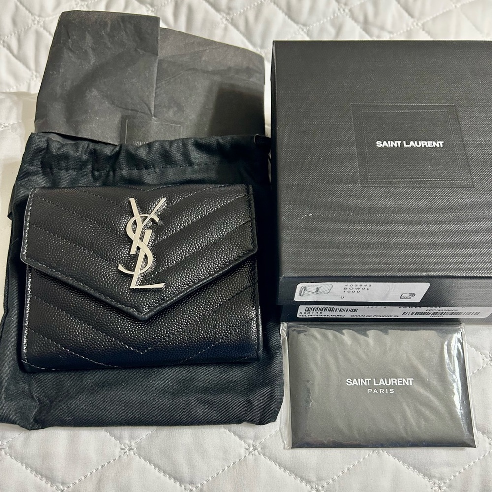 Saint Laurent Monogram Cassandre Matelasse Compact Tri Fold Wallet